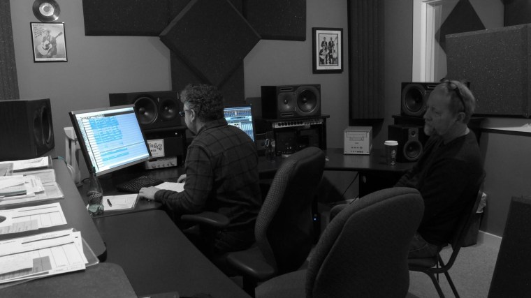 Bitter Liberal Gary McGraw at the console producing the new CD "Again."