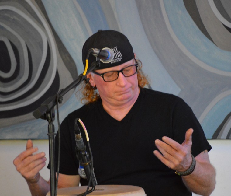 Mike Jewell of the Bitter Liberals working on sound